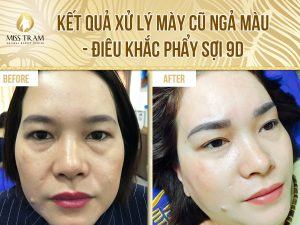 Kết quả đôi chân mày đẹp sau xử lý mày cũ, điêu khắc mày phẩy sợi 9D Phổ biến