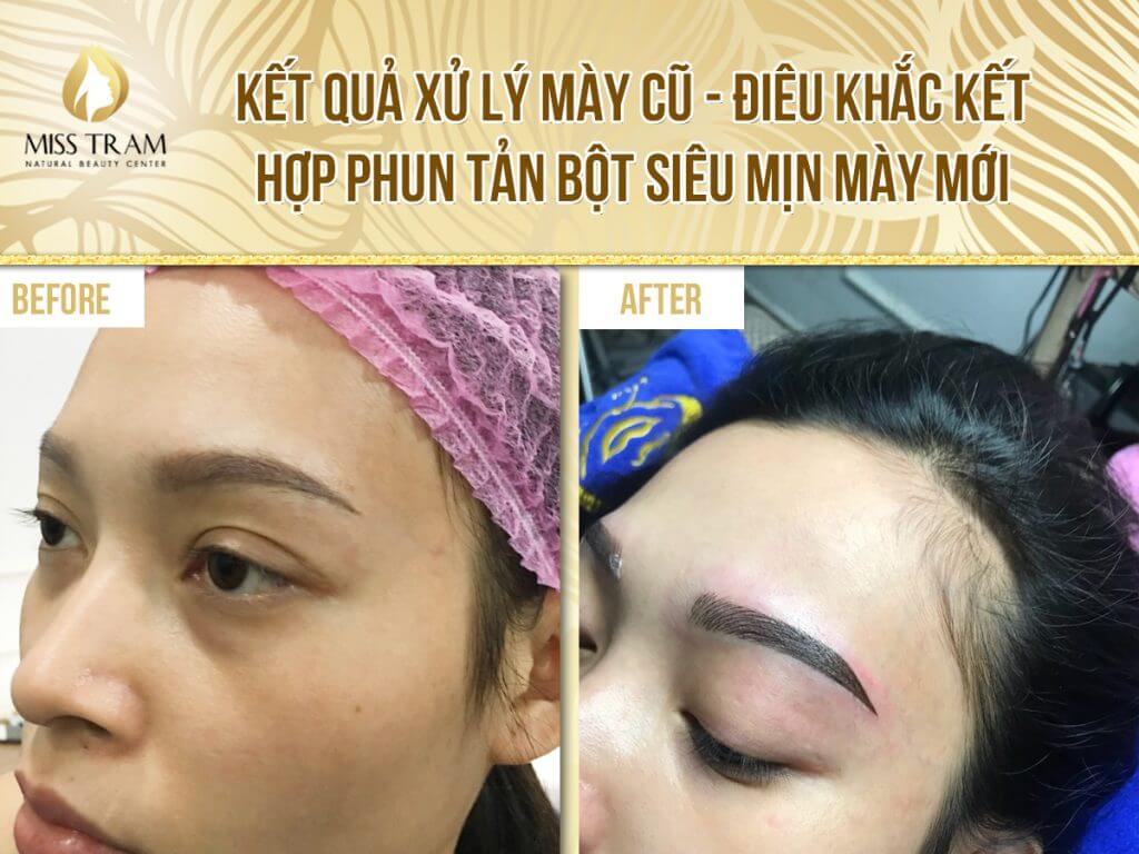 The results of treating old eyebrows, sculpting combined with super-fine powder spraying of new eyebrows Limited