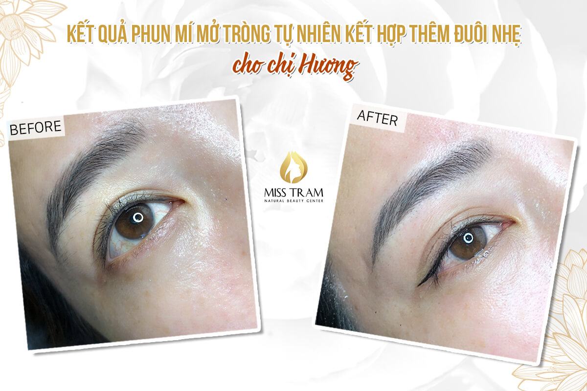 The result of Natural Eyelid Spraying Combined with Adding a Light Tail for Sister Huong is surprising