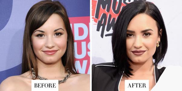 Demi Lovato image before and after beautifying eyebrows