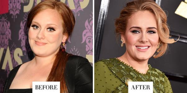 Picture of Adele before and after beautifying her eyebrows