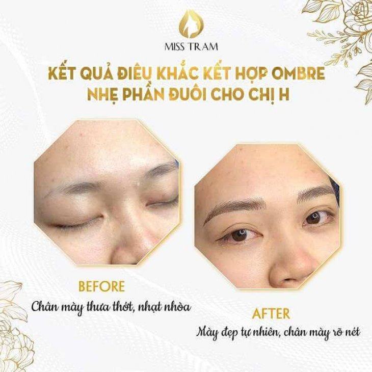 Trước & Sau Kết Quả Điêu Khắc Chân Mày Kết Hợp Ombre Cho Chị H