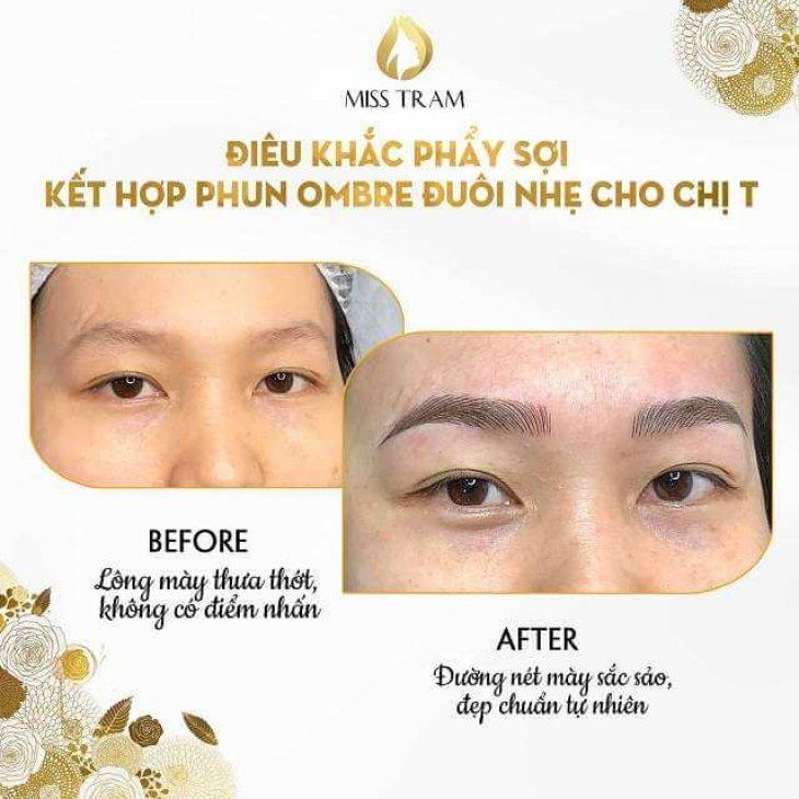 Trước & Sau Điêu Khắc Phẩy Sợi Kết Hợp Phun Ombre Cho Chị Thùy