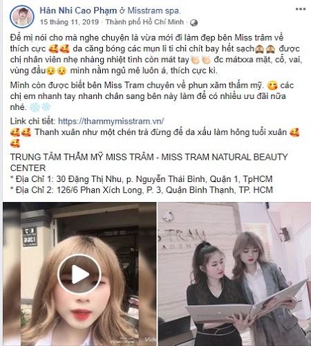 Cao Phạm Hân Nhi Review Thẩm Mỹ Viện Miss Trâm