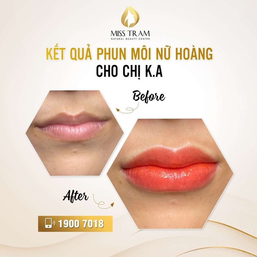 Kết quả phun môi Nữ Hoàng lên màu tự nhiên