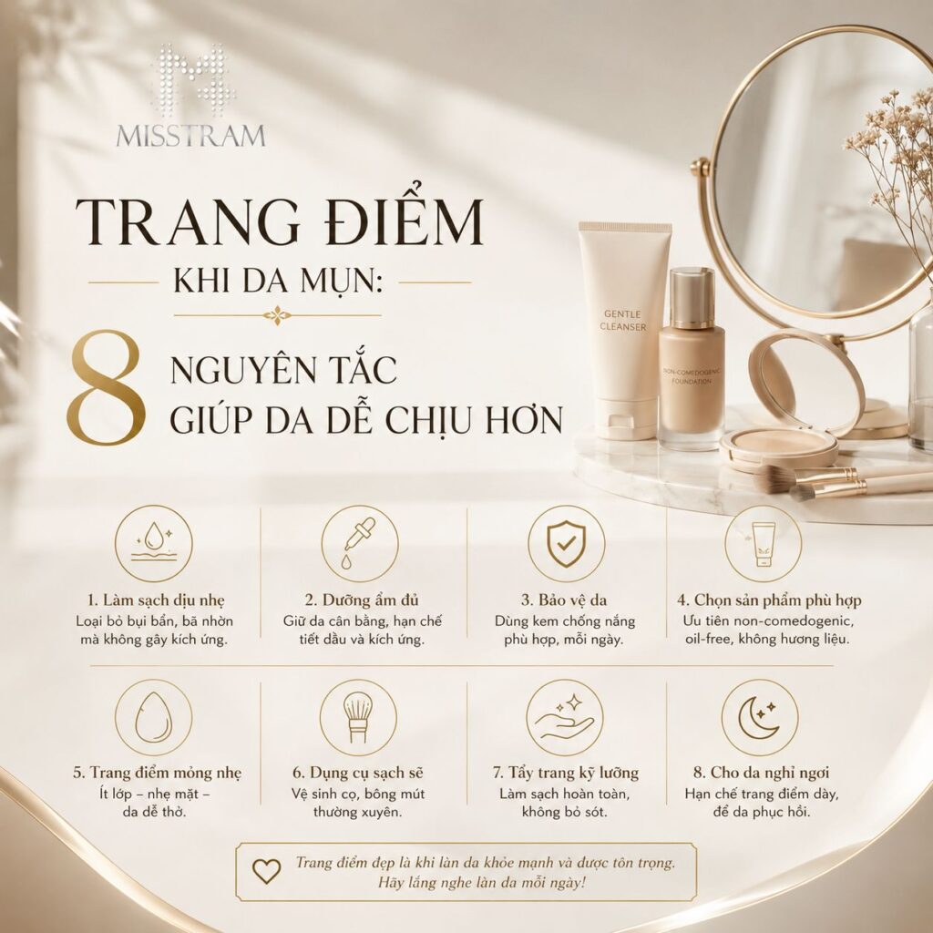 Trang Điểm Khi Da Mụn: 8 Nguyên Tắc Giúp Da Dễ Chịu Hơn Giới hạn